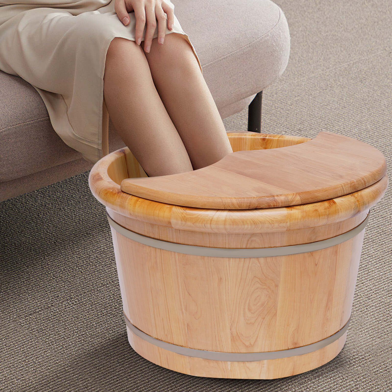 Spa Wellness Massage - Cedar Wood Foot Bath Tub Leak-Proof